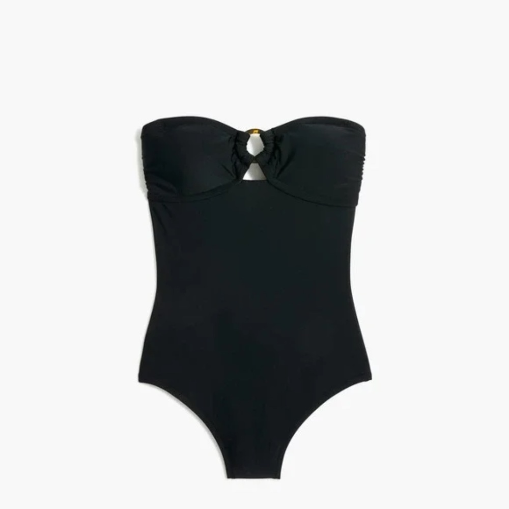 J.Crew Navy Tortoise-Ring Bandeau One-Piece Swimsuit Removable Straps (size 12)